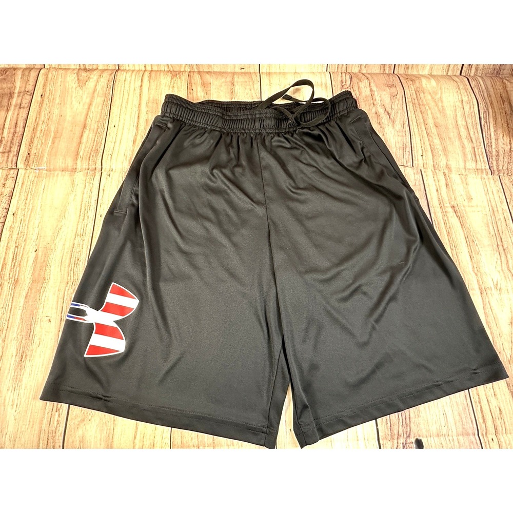 Under Armour Men Athletic Shorts Black MEDIUM Drawstring  28 x 10 American Flag